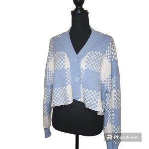 Cider Blue and White Checkered Cardigan